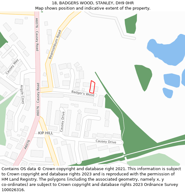 18, BADGERS WOOD, STANLEY, DH9 0HR: Location map and indicative extent of plot