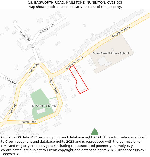 18, BAGWORTH ROAD, NAILSTONE, NUNEATON, CV13 0QJ: Location map and indicative extent of plot