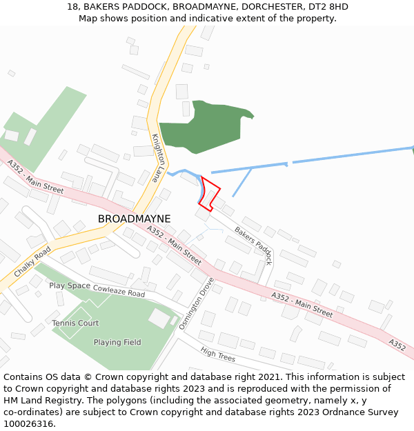 18, BAKERS PADDOCK, BROADMAYNE, DORCHESTER, DT2 8HD: Location map and indicative extent of plot