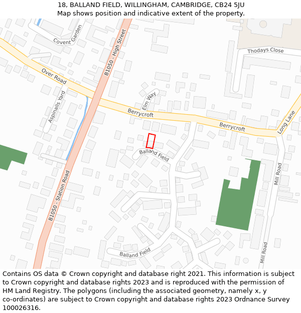 18, BALLAND FIELD, WILLINGHAM, CAMBRIDGE, CB24 5JU: Location map and indicative extent of plot