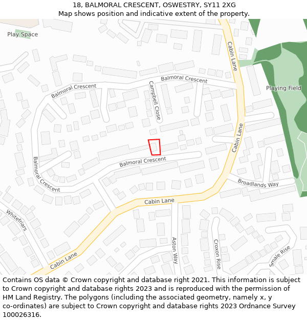 18, BALMORAL CRESCENT, OSWESTRY, SY11 2XG: Location map and indicative extent of plot