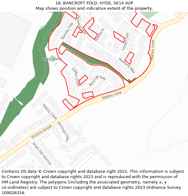 18, BANCROFT FOLD, HYDE, SK14 4UP: Location map and indicative extent of plot