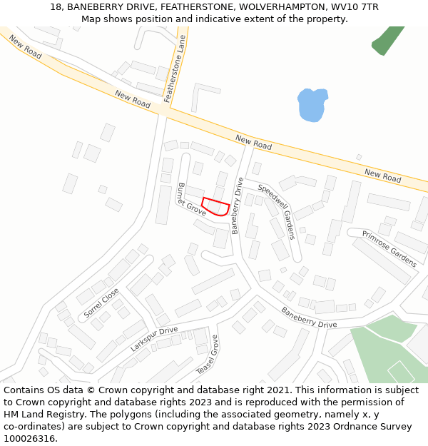 18, BANEBERRY DRIVE, FEATHERSTONE, WOLVERHAMPTON, WV10 7TR: Location map and indicative extent of plot