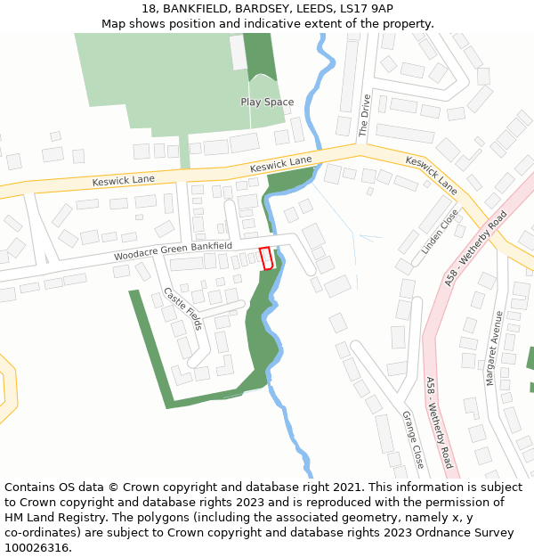 18, BANKFIELD, BARDSEY, LEEDS, LS17 9AP: Location map and indicative extent of plot