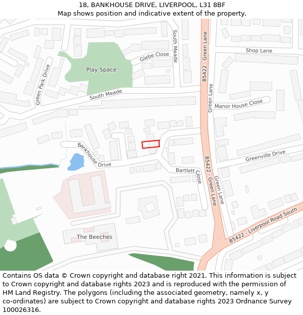 18, BANKHOUSE DRIVE, LIVERPOOL, L31 8BF: Location map and indicative extent of plot