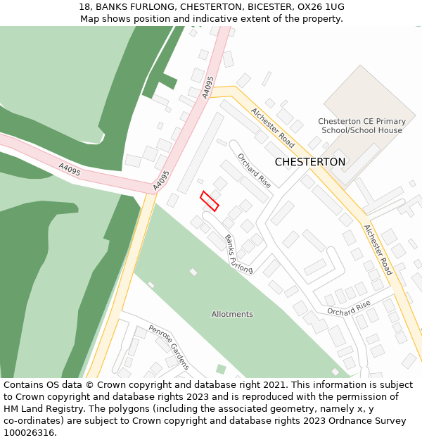 18, BANKS FURLONG, CHESTERTON, BICESTER, OX26 1UG: Location map and indicative extent of plot