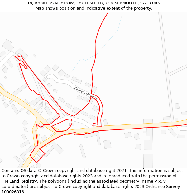 18, BARKERS MEADOW, EAGLESFIELD, COCKERMOUTH, CA13 0RN: Location map and indicative extent of plot