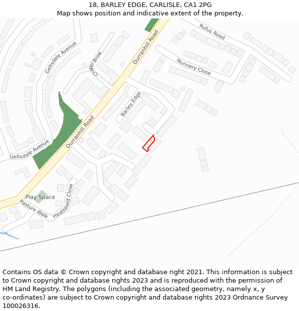 18, BARLEY EDGE, CARLISLE, CA1 2PG: Location map and indicative extent of plot