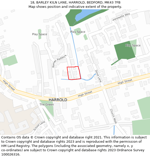 18, BARLEY KILN LANE, HARROLD, BEDFORD, MK43 7FB: Location map and indicative extent of plot