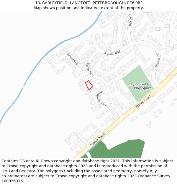 18, BARLEYFIELD, LANGTOFT, PETERBOROUGH, PE6 9RF: Location map and indicative extent of plot