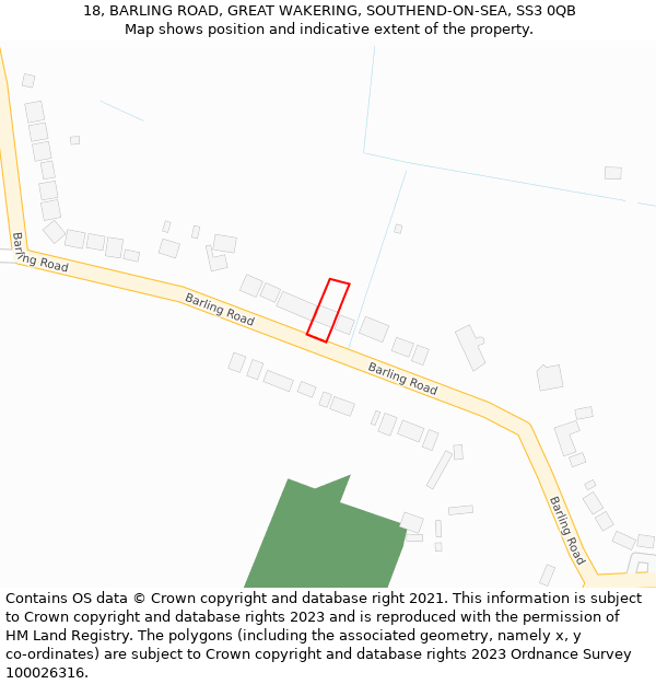 18, BARLING ROAD, GREAT WAKERING, SOUTHEND-ON-SEA, SS3 0QB: Location map and indicative extent of plot