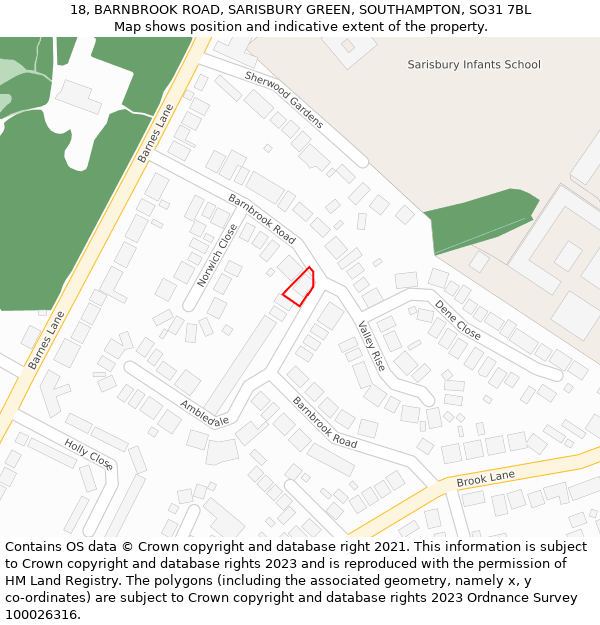 18, BARNBROOK ROAD, SARISBURY GREEN, SOUTHAMPTON, SO31 7BL: Location map and indicative extent of plot