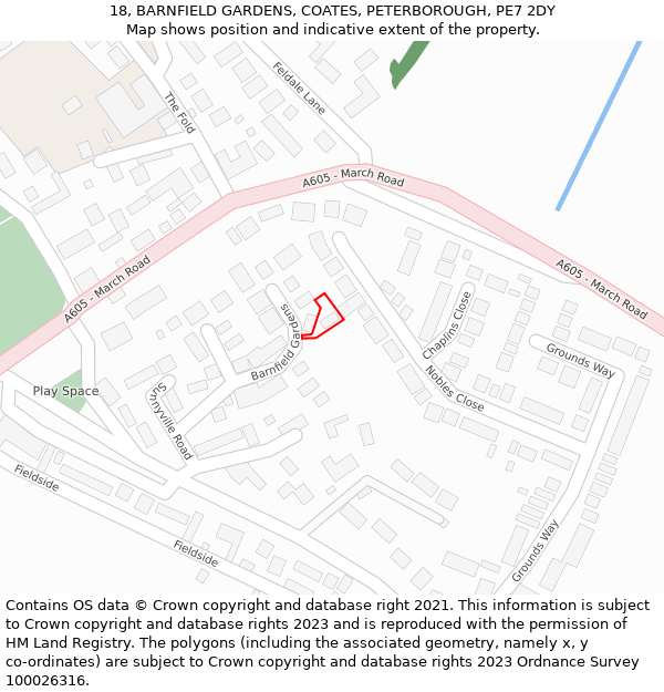 18, BARNFIELD GARDENS, COATES, PETERBOROUGH, PE7 2DY: Location map and indicative extent of plot