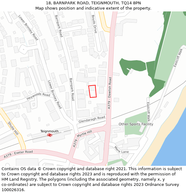 18, BARNPARK ROAD, TEIGNMOUTH, TQ14 8PN: Location map and indicative extent of plot