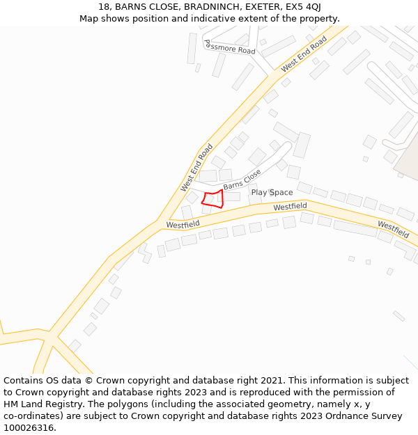 18, BARNS CLOSE, BRADNINCH, EXETER, EX5 4QJ: Location map and indicative extent of plot