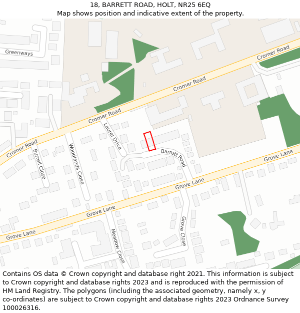 18, BARRETT ROAD, HOLT, NR25 6EQ: Location map and indicative extent of plot