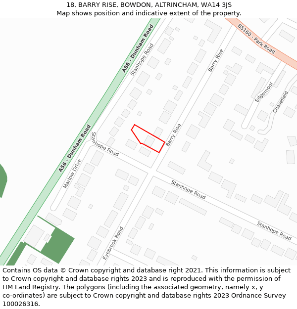 18, BARRY RISE, BOWDON, ALTRINCHAM, WA14 3JS: Location map and indicative extent of plot