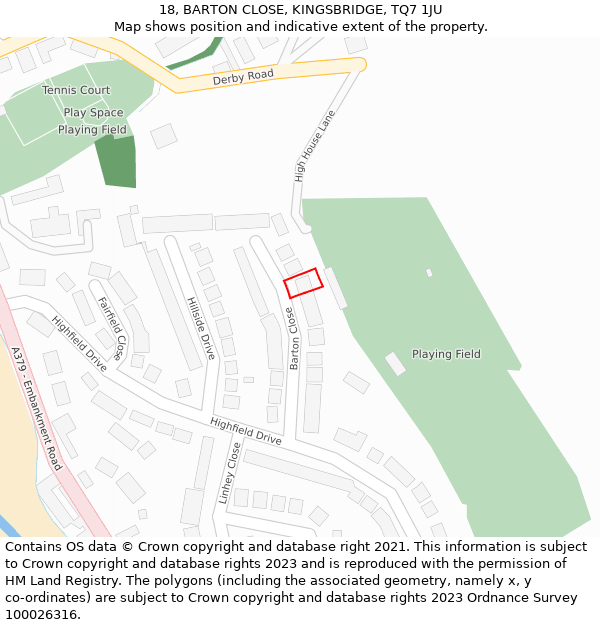 18, BARTON CLOSE, KINGSBRIDGE, TQ7 1JU: Location map and indicative extent of plot