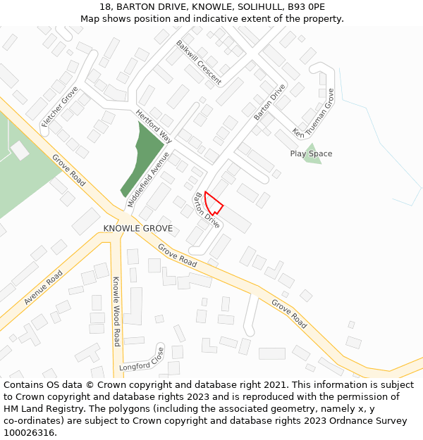 18, BARTON DRIVE, KNOWLE, SOLIHULL, B93 0PE: Location map and indicative extent of plot