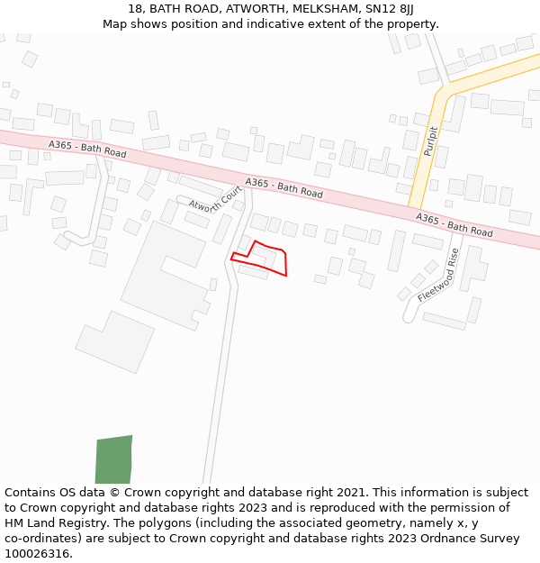 18, BATH ROAD, ATWORTH, MELKSHAM, SN12 8JJ: Location map and indicative extent of plot