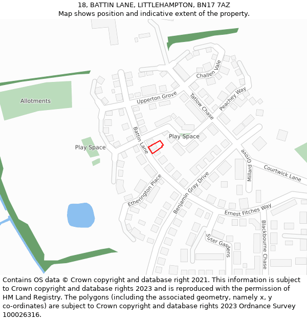 18, BATTIN LANE, LITTLEHAMPTON, BN17 7AZ: Location map and indicative extent of plot