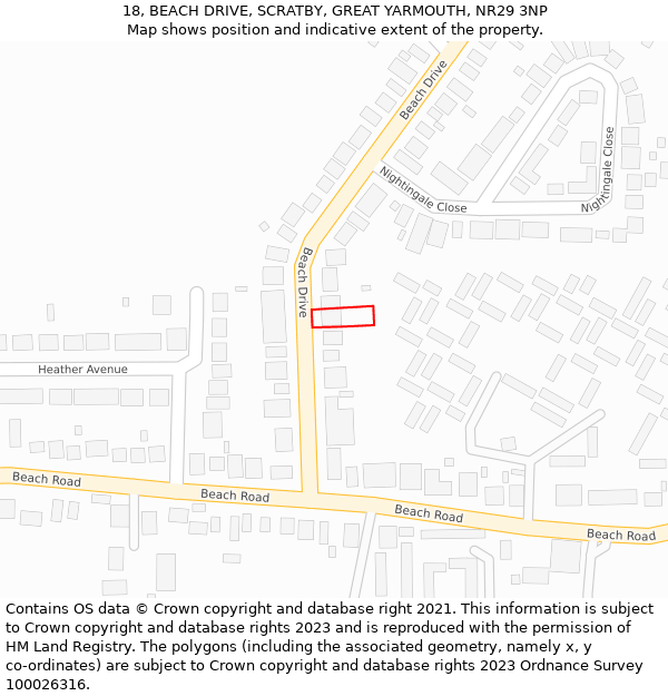 18, BEACH DRIVE, SCRATBY, GREAT YARMOUTH, NR29 3NP: Location map and indicative extent of plot