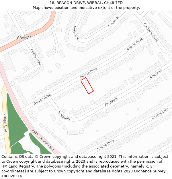 18, BEACON DRIVE, WIRRAL, CH48 7ED: Location map and indicative extent of plot