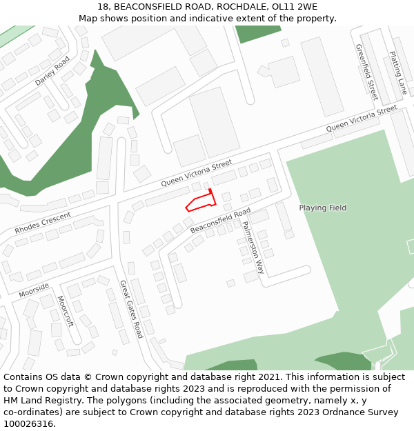 18, BEACONSFIELD ROAD, ROCHDALE, OL11 2WE: Location map and indicative extent of plot