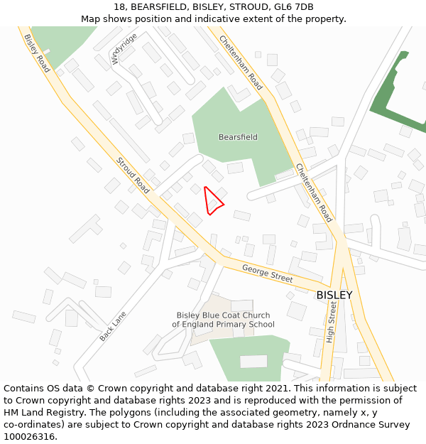 18, BEARSFIELD, BISLEY, STROUD, GL6 7DB: Location map and indicative extent of plot