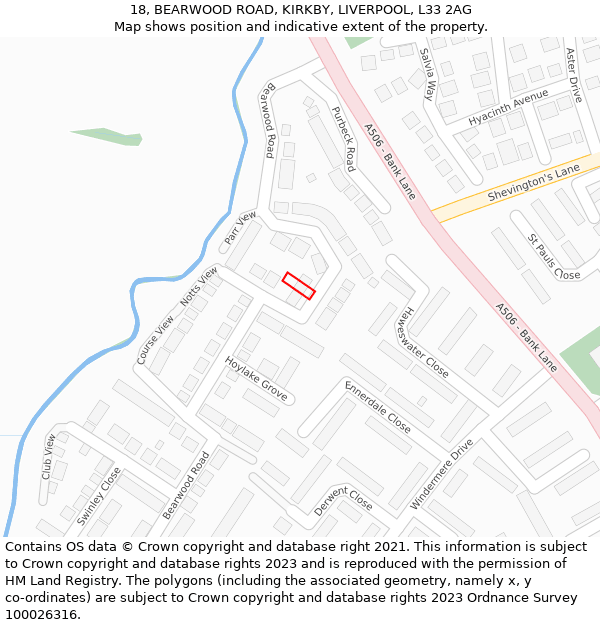 18, BEARWOOD ROAD, KIRKBY, LIVERPOOL, L33 2AG: Location map and indicative extent of plot