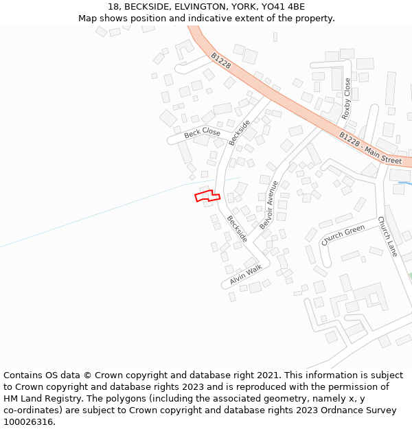 18, BECKSIDE, ELVINGTON, YORK, YO41 4BE: Location map and indicative extent of plot