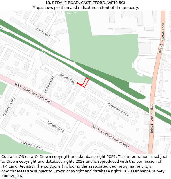 18, BEDALE ROAD, CASTLEFORD, WF10 5GL: Location map and indicative extent of plot