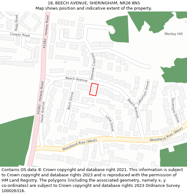18, BEECH AVENUE, SHERINGHAM, NR26 8NS: Location map and indicative extent of plot