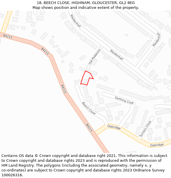 18, BEECH CLOSE, HIGHNAM, GLOUCESTER, GL2 8EG: Location map and indicative extent of plot