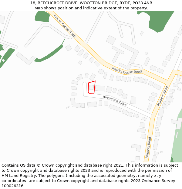 18, BEECHCROFT DRIVE, WOOTTON BRIDGE, RYDE, PO33 4NB: Location map and indicative extent of plot