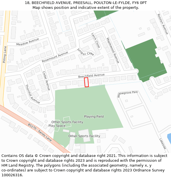 18, BEECHFIELD AVENUE, PREESALL, POULTON-LE-FYLDE, FY6 0PT: Location map and indicative extent of plot