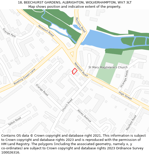 18, BEECHURST GARDENS, ALBRIGHTON, WOLVERHAMPTON, WV7 3LT: Location map and indicative extent of plot