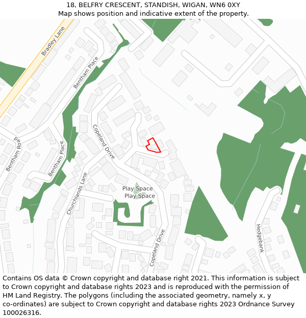 18, BELFRY CRESCENT, STANDISH, WIGAN, WN6 0XY: Location map and indicative extent of plot