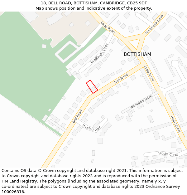 18, BELL ROAD, BOTTISHAM, CAMBRIDGE, CB25 9DF: Location map and indicative extent of plot