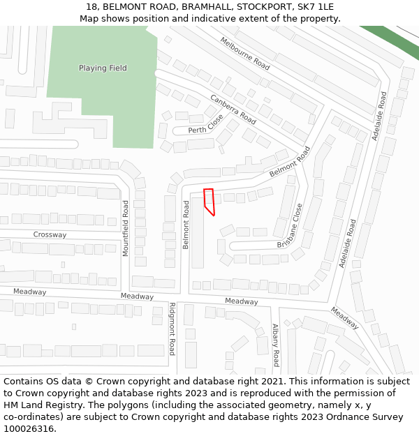 18, BELMONT ROAD, BRAMHALL, STOCKPORT, SK7 1LE: Location map and indicative extent of plot