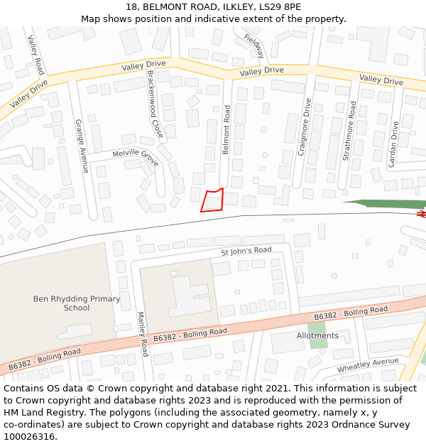 18, BELMONT ROAD, ILKLEY, LS29 8PE: Location map and indicative extent of plot