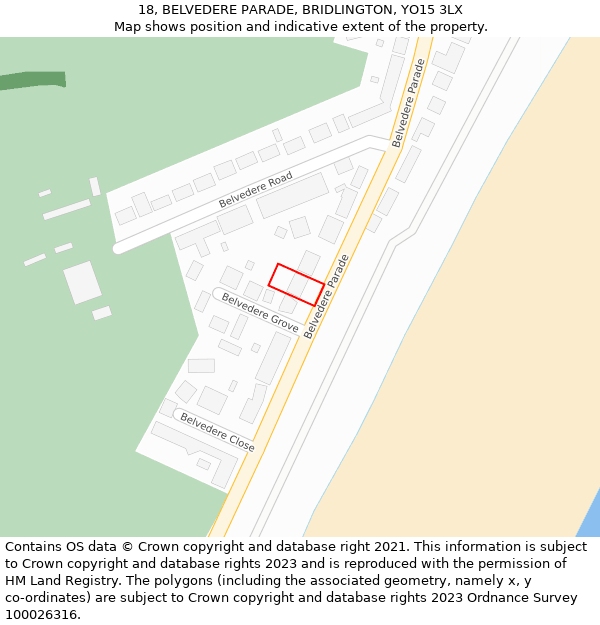 18, BELVEDERE PARADE, BRIDLINGTON, YO15 3LX: Location map and indicative extent of plot