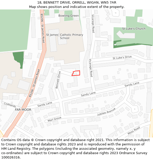 18, BENNETT DRIVE, ORRELL, WIGAN, WN5 7AR: Location map and indicative extent of plot