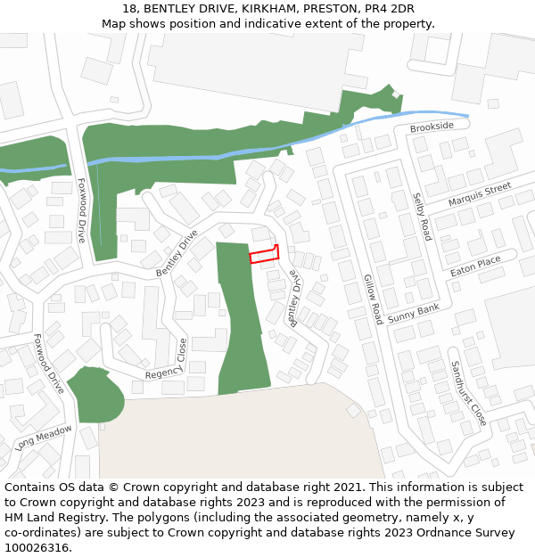 18, BENTLEY DRIVE, KIRKHAM, PRESTON, PR4 2DR: Location map and indicative extent of plot