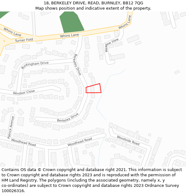 18, BERKELEY DRIVE, READ, BURNLEY, BB12 7QG: Location map and indicative extent of plot