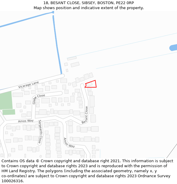 18, BESANT CLOSE, SIBSEY, BOSTON, PE22 0RP: Location map and indicative extent of plot