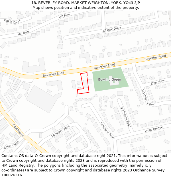 18, BEVERLEY ROAD, MARKET WEIGHTON, YORK, YO43 3JP: Location map and indicative extent of plot