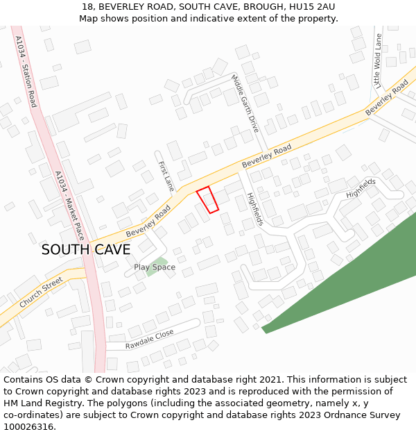 18, BEVERLEY ROAD, SOUTH CAVE, BROUGH, HU15 2AU: Location map and indicative extent of plot