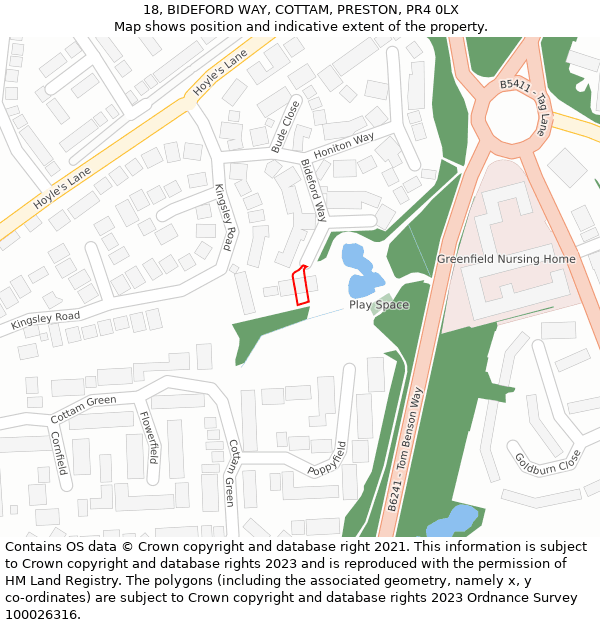 18, BIDEFORD WAY, COTTAM, PRESTON, PR4 0LX: Location map and indicative extent of plot