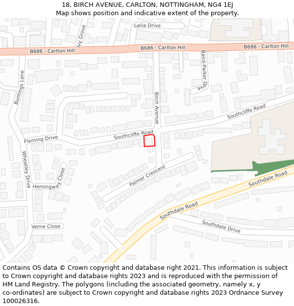 18, BIRCH AVENUE, CARLTON, NOTTINGHAM, NG4 1EJ: Location map and indicative extent of plot